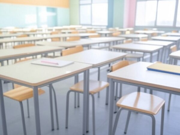 Escola pública em Brasília com materiais escolares, representando depósito de créditos para alunos pelo GDF.