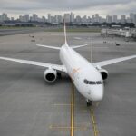Avião da Gol no Aeroporto de Congonhas em São Paulo, representando a morte do fundador Constantino Junior.