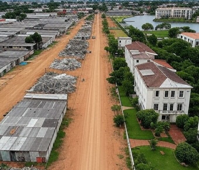 Contraste de áreas no DF: região pobre da SCIA ao lado de mansões no Lago Sul, ilustrando abismo na renda per capita.