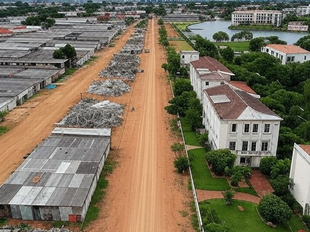 Contraste de áreas no DF: região pobre da SCIA ao lado de mansões no Lago Sul, ilustrando abismo na renda per capita.