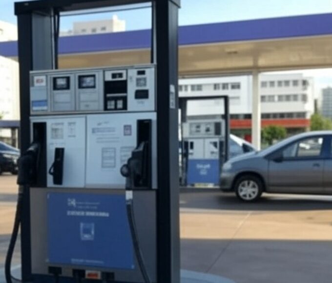 Posto de gasolina em Brasília aguardando redução no preço da gasolina pela Petrobras.