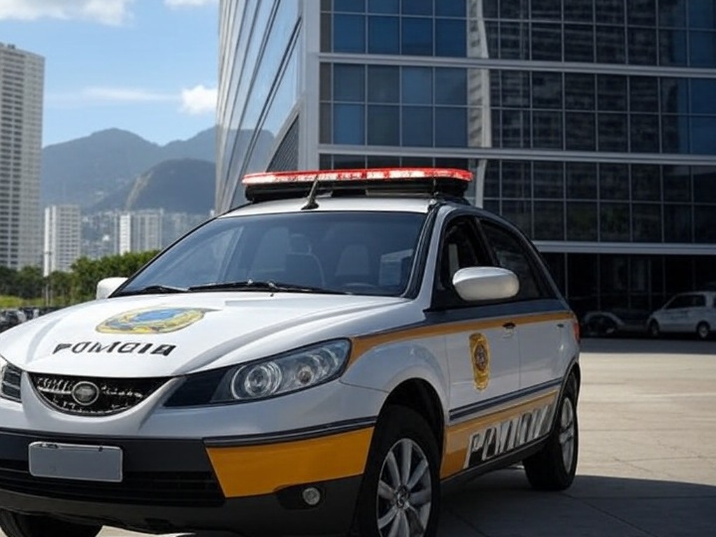 Viatura da Polícia Federal em frente à superintendência no Rio de Janeiro, representando determinação oficial sobre retorno a cargo.