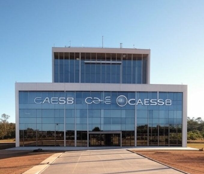 Prédio da Caesb em Brasília, representando divulgação de resultado de concurso público no DF.
