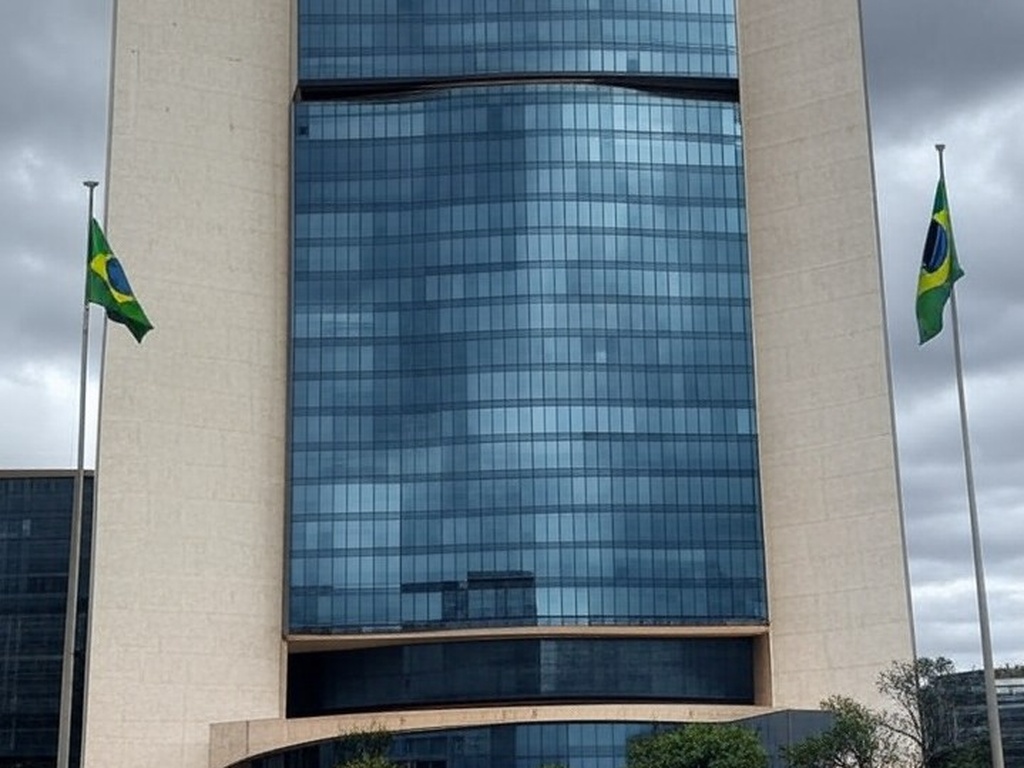 Edifício do Tribunal de Justiça no DF com bandeiras a meio mastro em sinal de luto pela morte de desembargador.