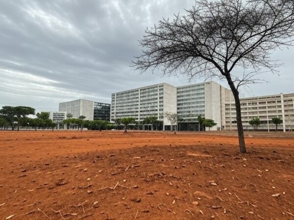 Área urbana em Brasília com desigualdades na arborização, destacando atrasos na política ambiental.