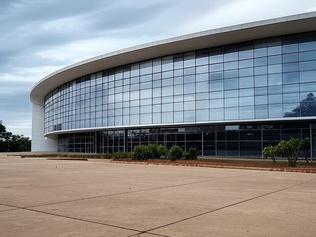 Edifício governamental em Brasília com documentos e símbolos de finanças públicas sobrecarregadas, destacando desigualdades.