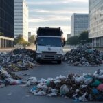 Remoção de entulhos em rua de Brasília pelo GDF, representando atendimento a pessoas em situação de rua no DF.
