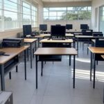 Sala de aula com computadores em incubadora digital em Planaltina, para cursos gratuitos de tecnologia.