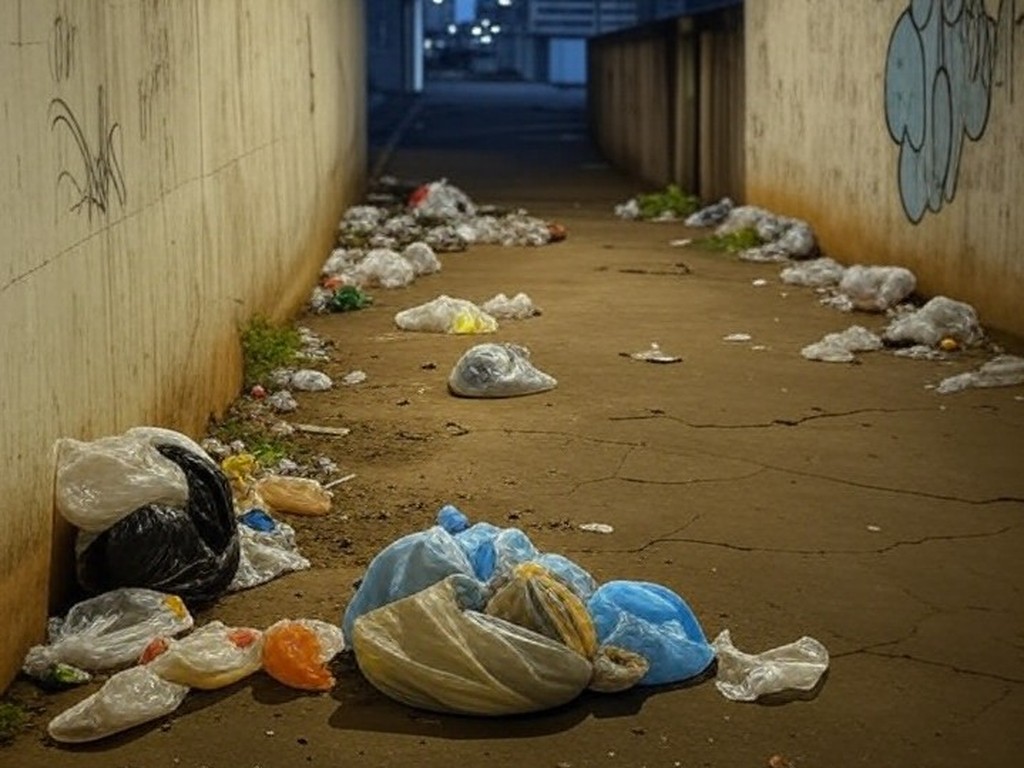 Beco degradado em Brasília com lixo e grafites, representando denúncias de violência e tráfico no Beco do Crack.