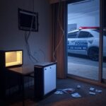 Viatura da Polícia Militar em frente a motel no Núcleo Bandeirante após tentativa de furto.