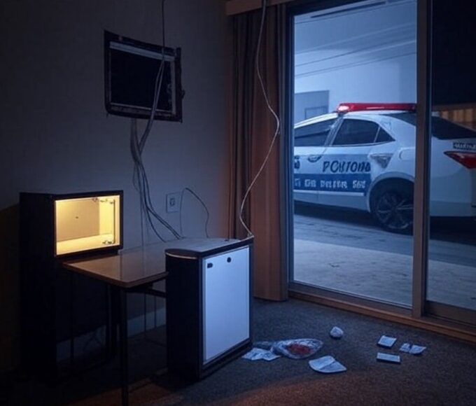 Viatura da Polícia Militar em frente a motel no Núcleo Bandeirante após tentativa de furto.