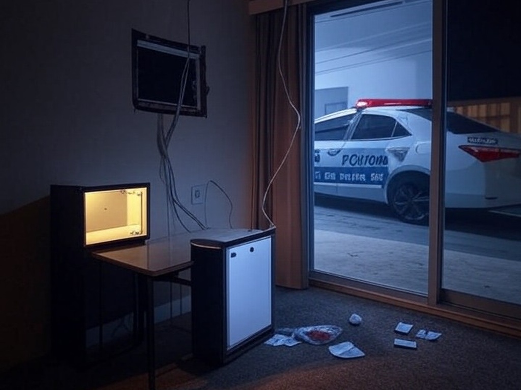 Viatura da Polícia Militar em frente a motel no Núcleo Bandeirante após tentativa de furto.