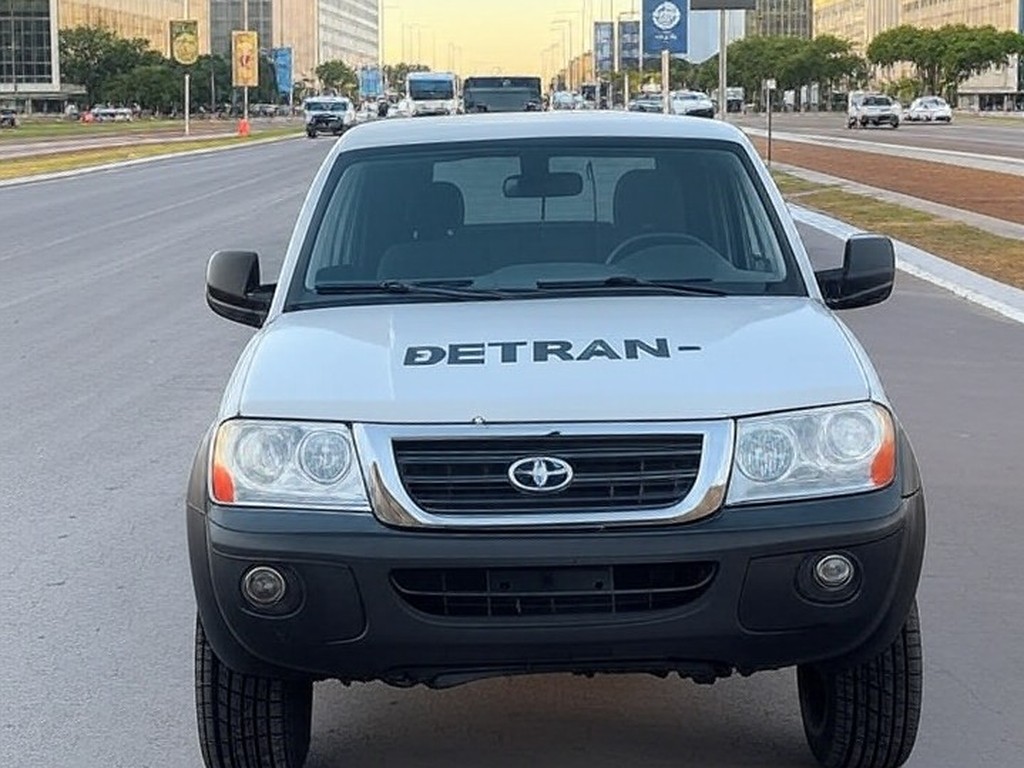 Viatura do Detran-DF em ação educativa de trânsito em avenida de Brasília, promovendo conscientização sobre segurança viária.