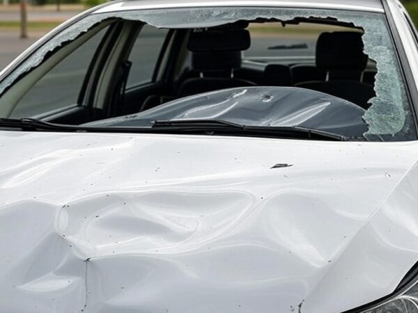 Viatura oficial danificada em acidente, representando ônus aos cofres públicos no Brasil.