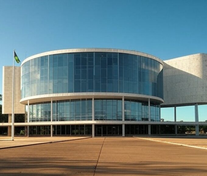 Edifício governamental em Brasília representando divulgação de selecionados no programa Preparação DF pela Sedet-DF, com matrículas de 15 a 27 de janeiro.