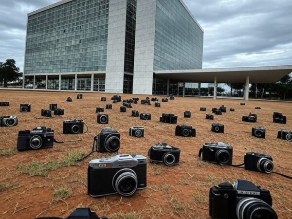 Edifício da CLDF em Brasília com elementos de concurso de fotografia, simbolizando críticas por desperdício.