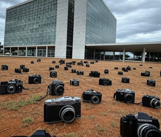 Edifício da CLDF em Brasília com elementos de concurso de fotografia, simbolizando críticas por desperdício.