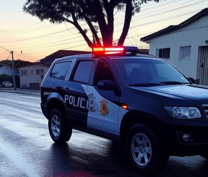 Viatura da Polícia Civil do DF em rua de Sobradinho II, simbolizando prisão por homicídio em briga filmada.