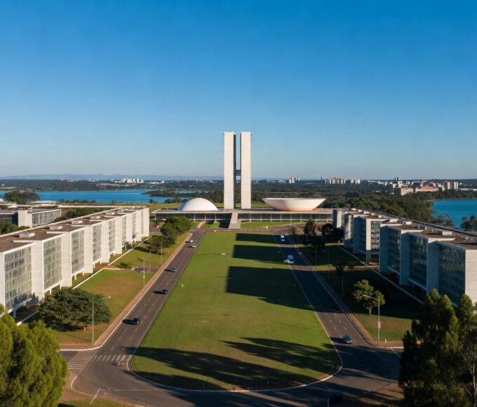 Vista aérea da Esplanada dos Ministérios em Brasília, simbolizando o novo Plano Diretor de Ordenamento Territorial no DF.