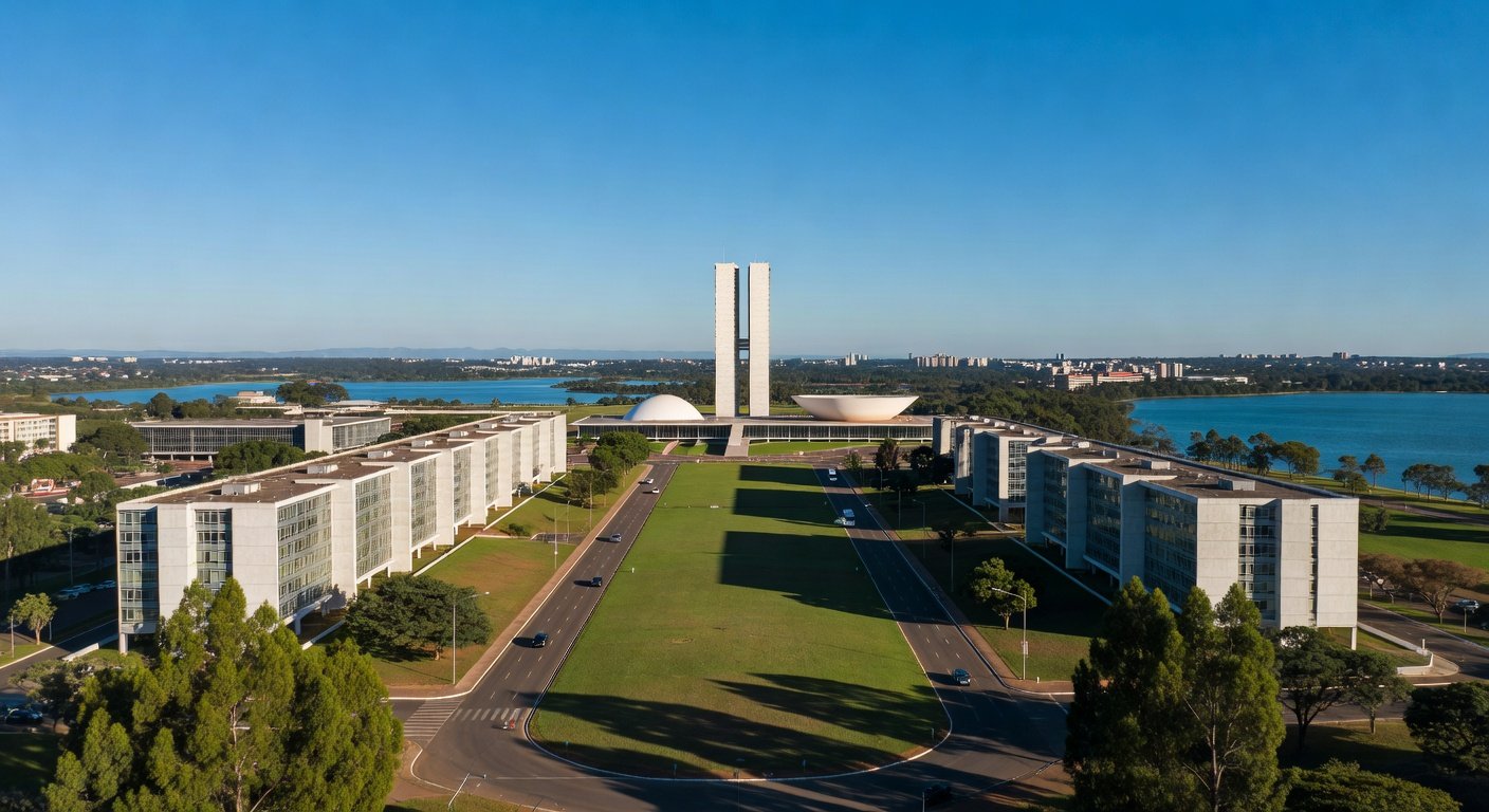 Vista aérea da Esplanada dos Ministérios em Brasília, simbolizando o novo Plano Diretor de Ordenamento Territorial no DF.