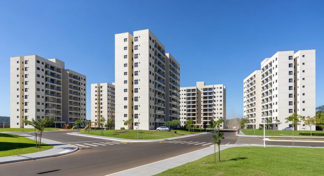 Condomínio de apartamentos no Itapoã Parque, Brasília, representando entrega de 480 moradias pelo governador.