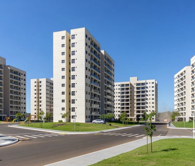 Condomínio de apartamentos no Itapoã Parque, Brasília, representando entrega de 480 moradias pelo governador.