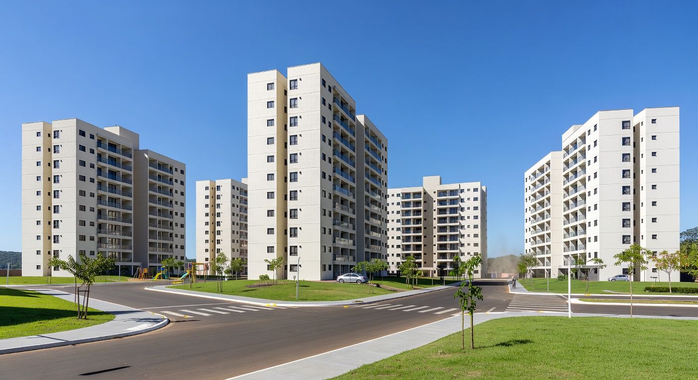 Condomínio de apartamentos no Itapoã Parque, Brasília, representando entrega de 480 moradias pelo governador.