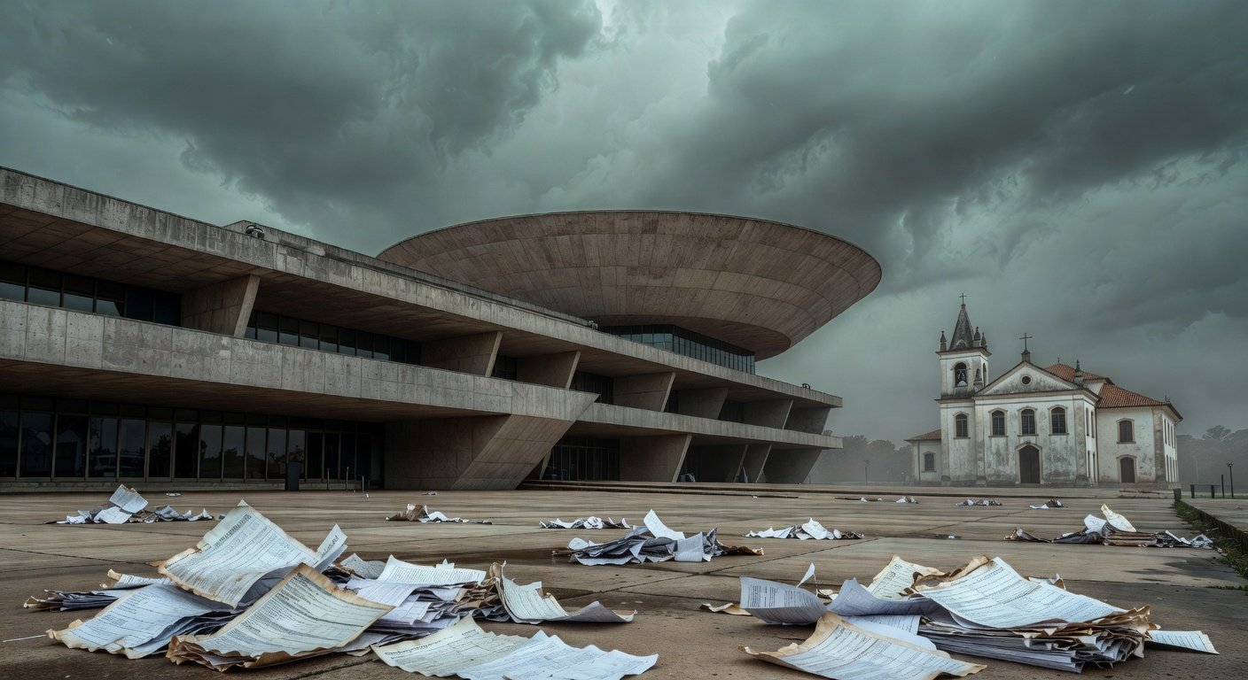 Vista da Câmara Legislativa do DF com templos religiosos ao fundo, ilustrando isenção fiscal polêmica e impactos na arrecadação.