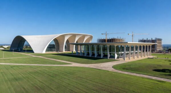 Campus universitário em expansão em Brasília, representando crescimento de matrículas no ensino superior público do DF.