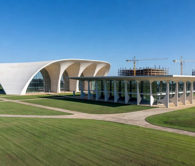 Campus universitário em expansão em Brasília, representando crescimento de matrículas no ensino superior público do DF.
