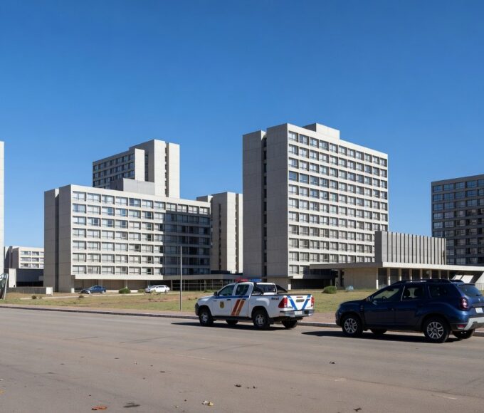 Vista dos setores hoteleiros em Brasília com viaturas de segurança, ilustrando ampliação da Área de Segurança Especial.