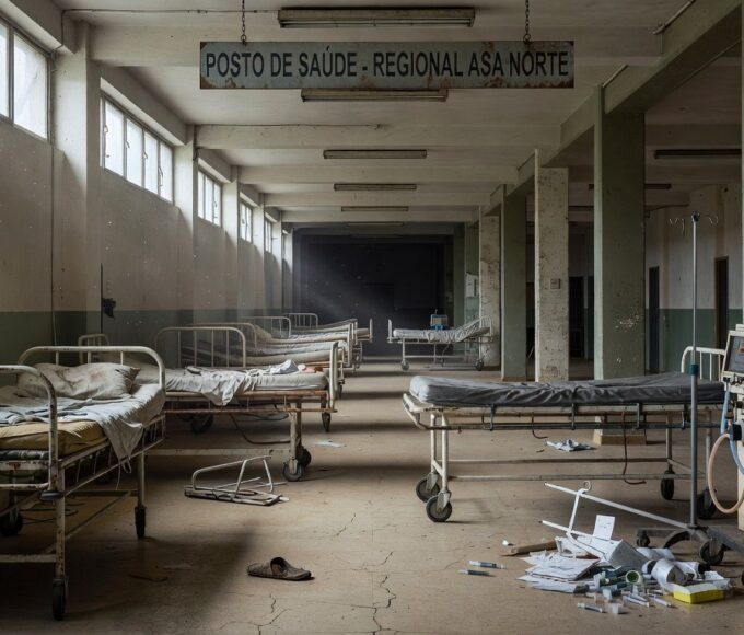 Fachada da Câmara Legislativa do DF com faixas de conscientização sobre doenças raras, destacando negligência no sistema de saúde.