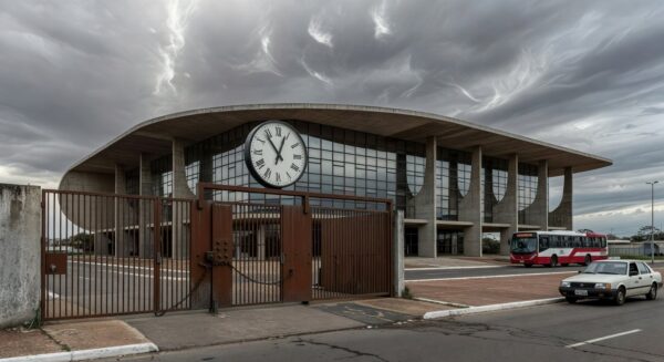 Infraestrutura de saneamento deteriorada em Brasília, simbolizando crise no DF ignorada pela Caesb em seleção de estagiários.