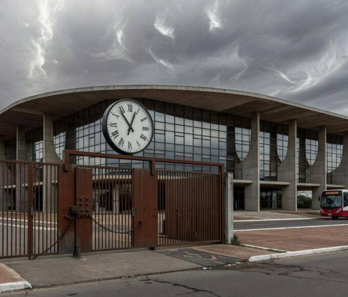 Infraestrutura de saneamento deteriorada em Brasília, simbolizando crise no DF ignorada pela Caesb em seleção de estagiários.