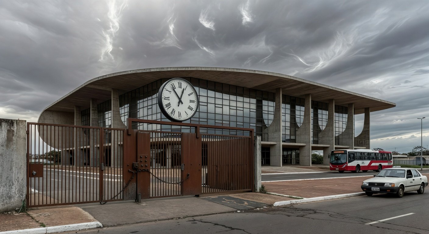 Infraestrutura de saneamento deteriorada em Brasília, simbolizando crise no DF ignorada pela Caesb em seleção de estagiários.