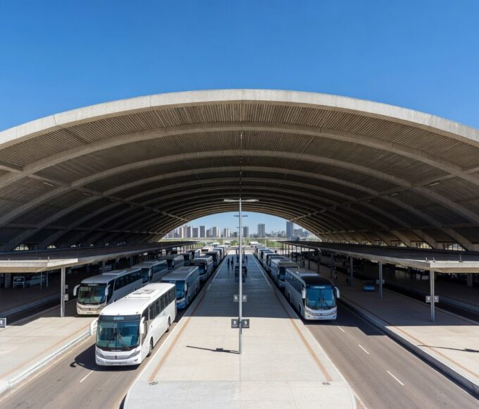 Rodoviária do Plano Piloto em Brasília, com plataformas e ônibus, destacando satisfação dos usuários após concessão privada.