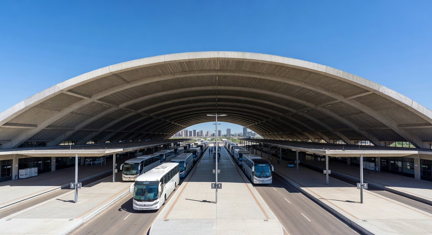 Rodoviária do Plano Piloto em Brasília, com plataformas e ônibus, destacando satisfação dos usuários após concessão privada.