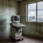 Equipamento de ecocardiograma em hospital público de Brasília, expondo negligência na saúde para bebês com Down.