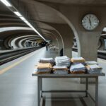 Estação de metrô em Brasília com sinais de deterioração, representando falhas na gestão de aquisições da Metrô-DF.