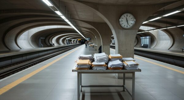 Estação de metrô em Brasília com sinais de deterioração, representando falhas na gestão de aquisições da Metrô-DF.