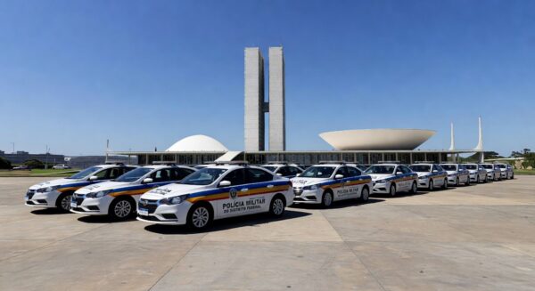 Viaturas policiais na Esplanada dos Ministérios em Brasília durante Operação Brasília Mais Segura.