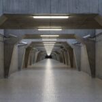 Passarela subterrânea no Plano Piloto de Brasília com câmeras de videomonitoramento instaladas.