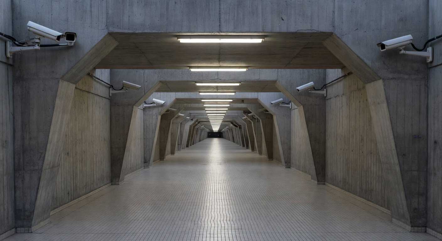 Passarela subterrânea no Plano Piloto de Brasília com câmeras de videomonitoramento instaladas.