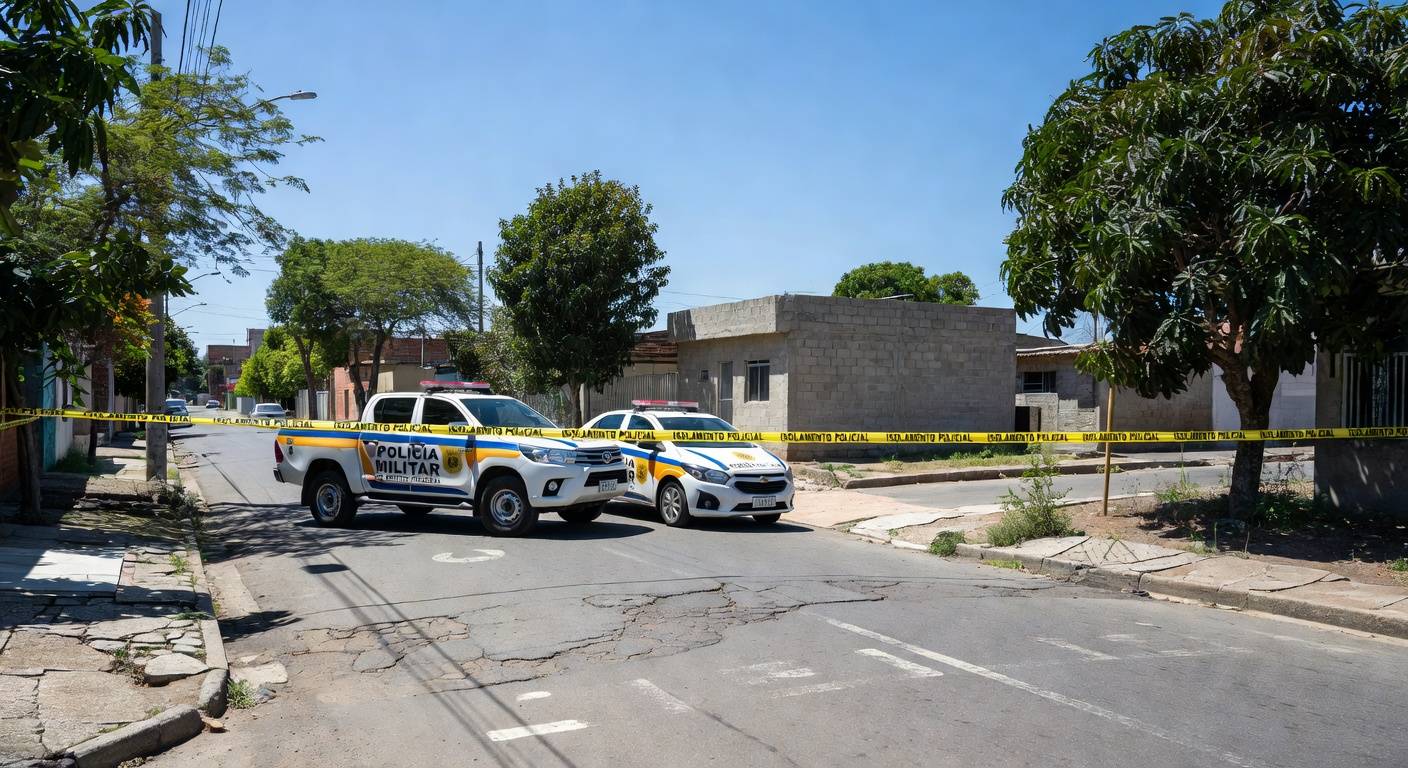 Viatura da PMDF em frente a casa em Ceilândia durante intervenção em caso de invasão armada e ameaças.