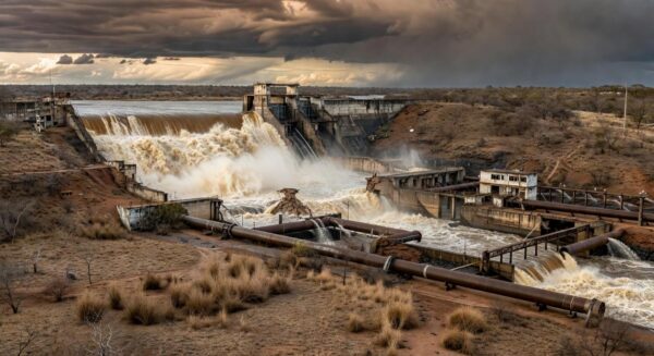 Barragem de Santa Maria transbordando após quatro anos, destacando vulnerabilidades no abastecimento do DF.