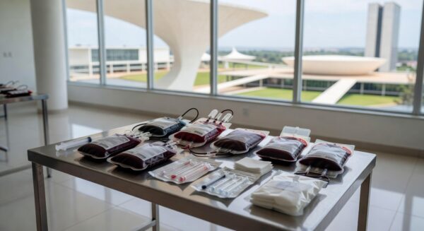 Centro de doação de sangue em Brasília com equipamentos médicos para vacinação prioritária