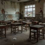 Sala de aula vazia em escola pública brasileira representando fracasso na educação de jovens e adultos