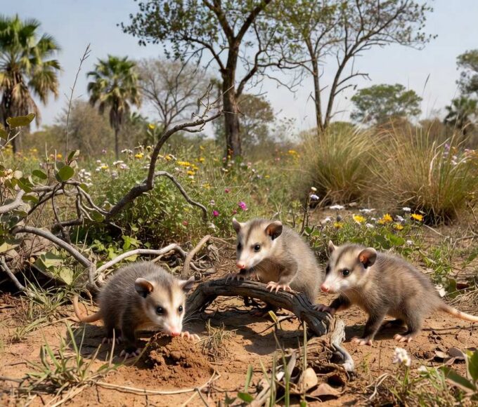 Filhotes de saruê resgatados no cerrado de Brasília