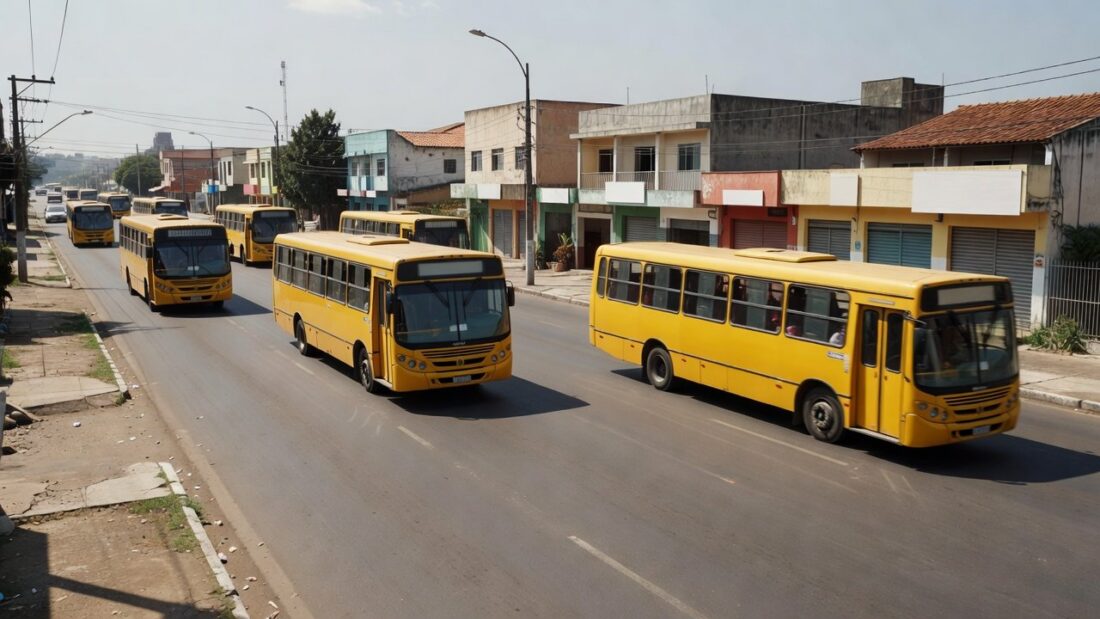 Ônibus do transporte público do GDF em frente a restaurante comunitário em Brasília