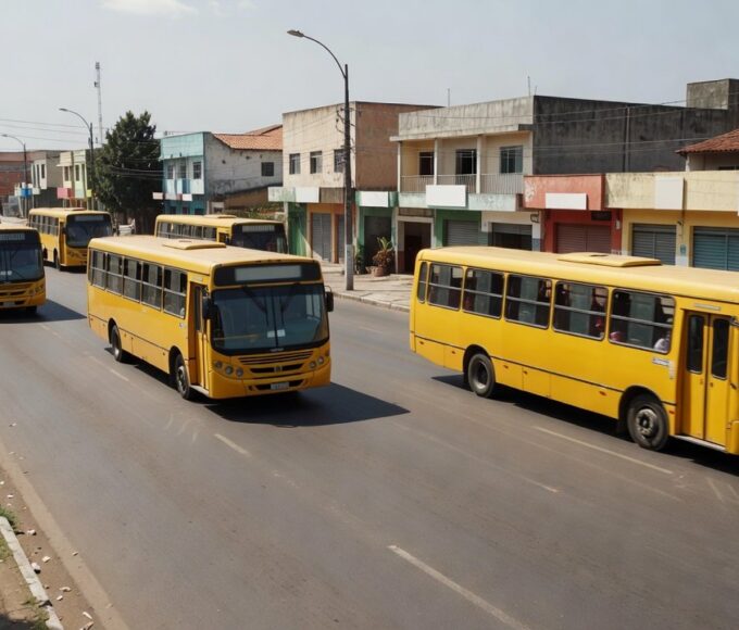 Ônibus do transporte público do GDF em frente a restaurante comunitário em Brasília
